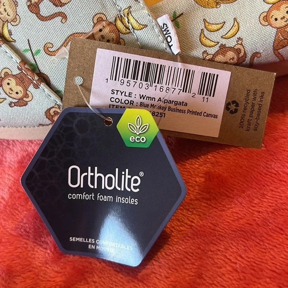 NWT** Tom’s Alpargata blue monkey business print. Size 9.5 women’s. New in box - Picture 6 of 6